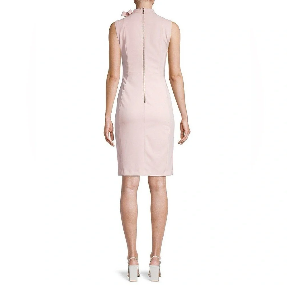 CALVIN KLEIN PALE BALLET PINK TIE NECK SHIFT DRESS SZ 8 - Picture 2 of 5